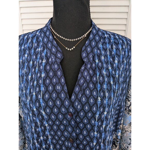 Ulla Popken Top Women's 16/18 Cottagecore Boho Blue Floral Pleats Button Tunic - Picture 2 of 11